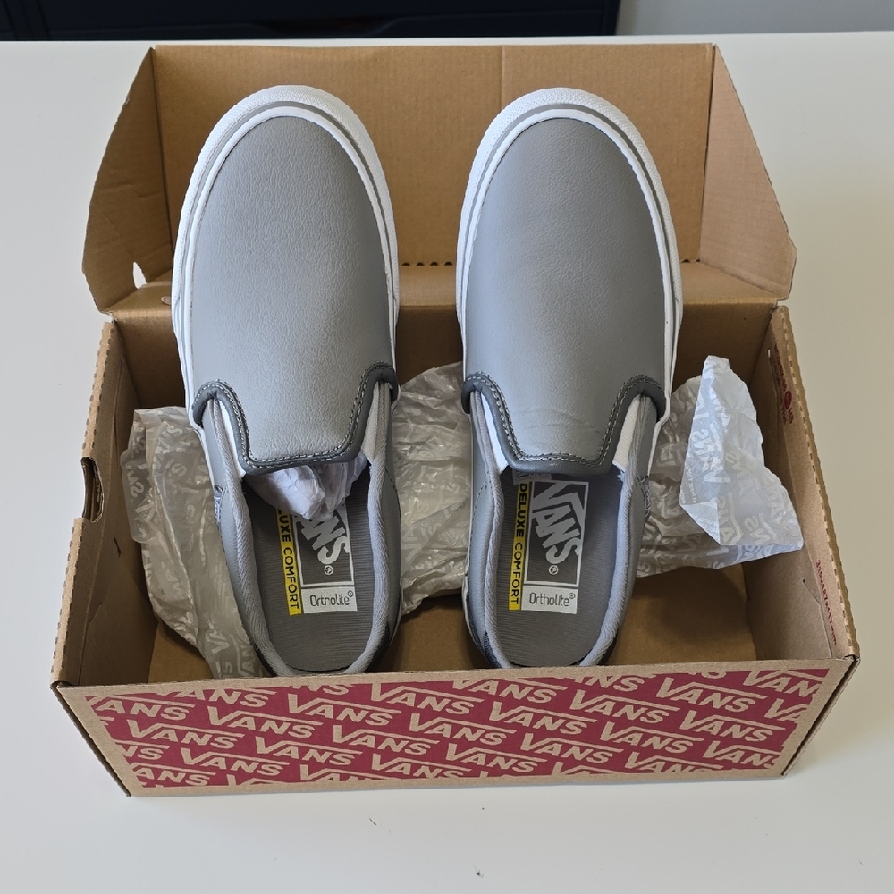 Vans Classic Asher Deluxe, Gray Slip-On Shoes